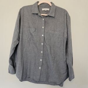 LOFT Cotton Blend Button Down Flannel Shirt Size Large Gray